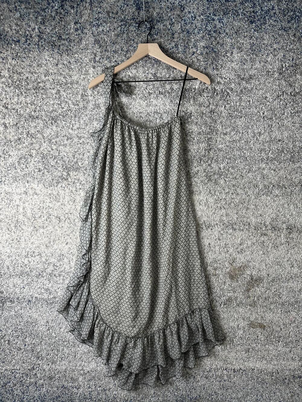 Isabel Marant Dress Womens 42 Black White Silk Asymmetric One Shoulder Ruffle